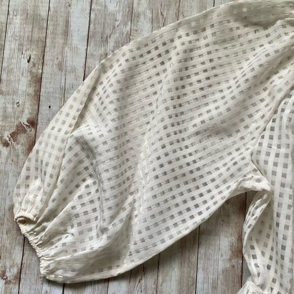 Levi’s Windowpane Delilah Wrap Puff Sleeve Top White Size S - Picture 6 of 14